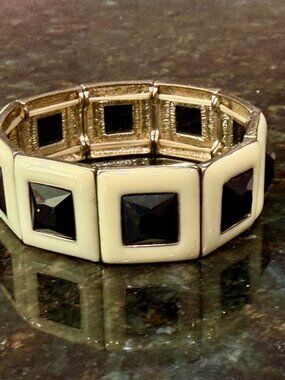 Gold Black Cream Square Stretch Bracelet